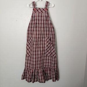 Sandy Shaw Vintage Little Girls 6 Red White Black Plaid Maxi Dress Union Made 70